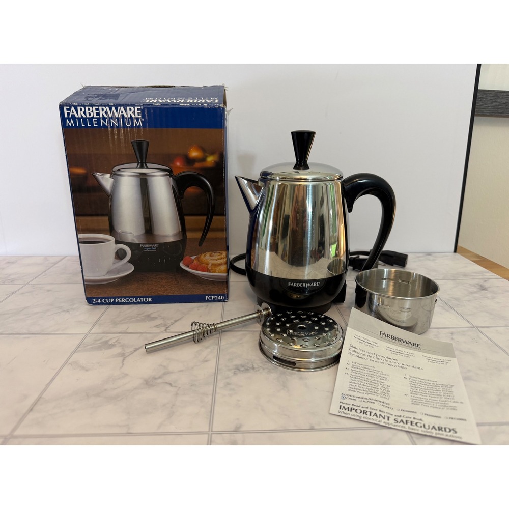Farberware Millennium 2-4 Cup Electric Percolator Stainless Steel FCP240 Boxed